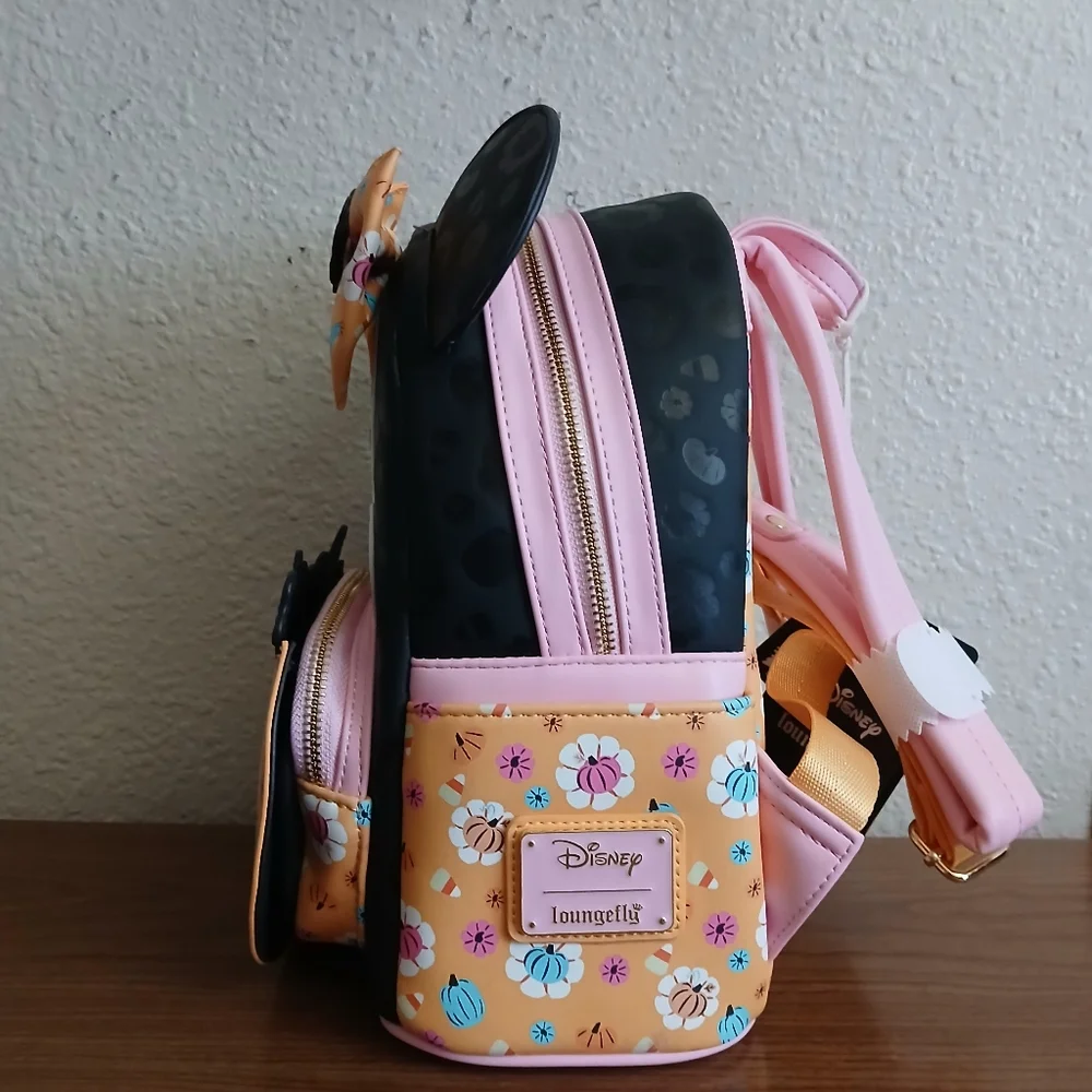 Nwt Loungefly Disney Minnie Mouse Cosplay Floral Pumpkin Glow Mini Backpack - Picture 3 of 6